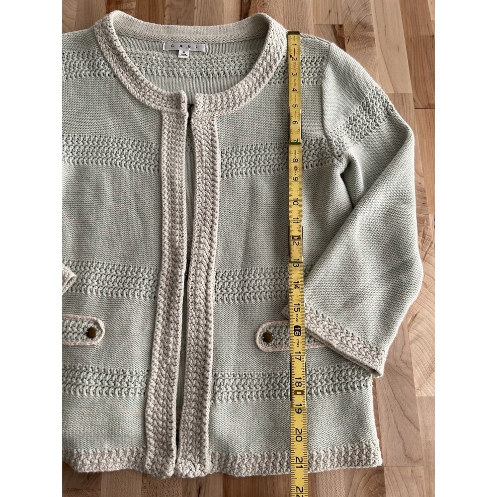 Cabi Women's Society Knit Cardigan Sweater 3/4 Sleeve 100% Cotton Mint Green S - Picture 12 of 12